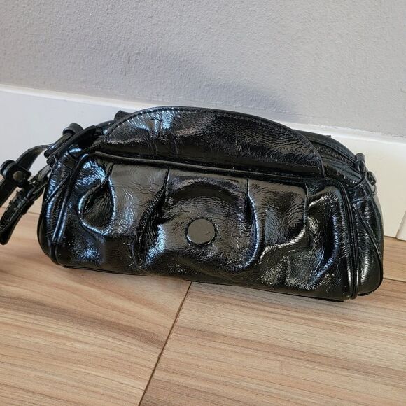 Just Cavalli Patent Leather Flap Dumpling Clutch Wristlet in Black - Picture 3 of 16